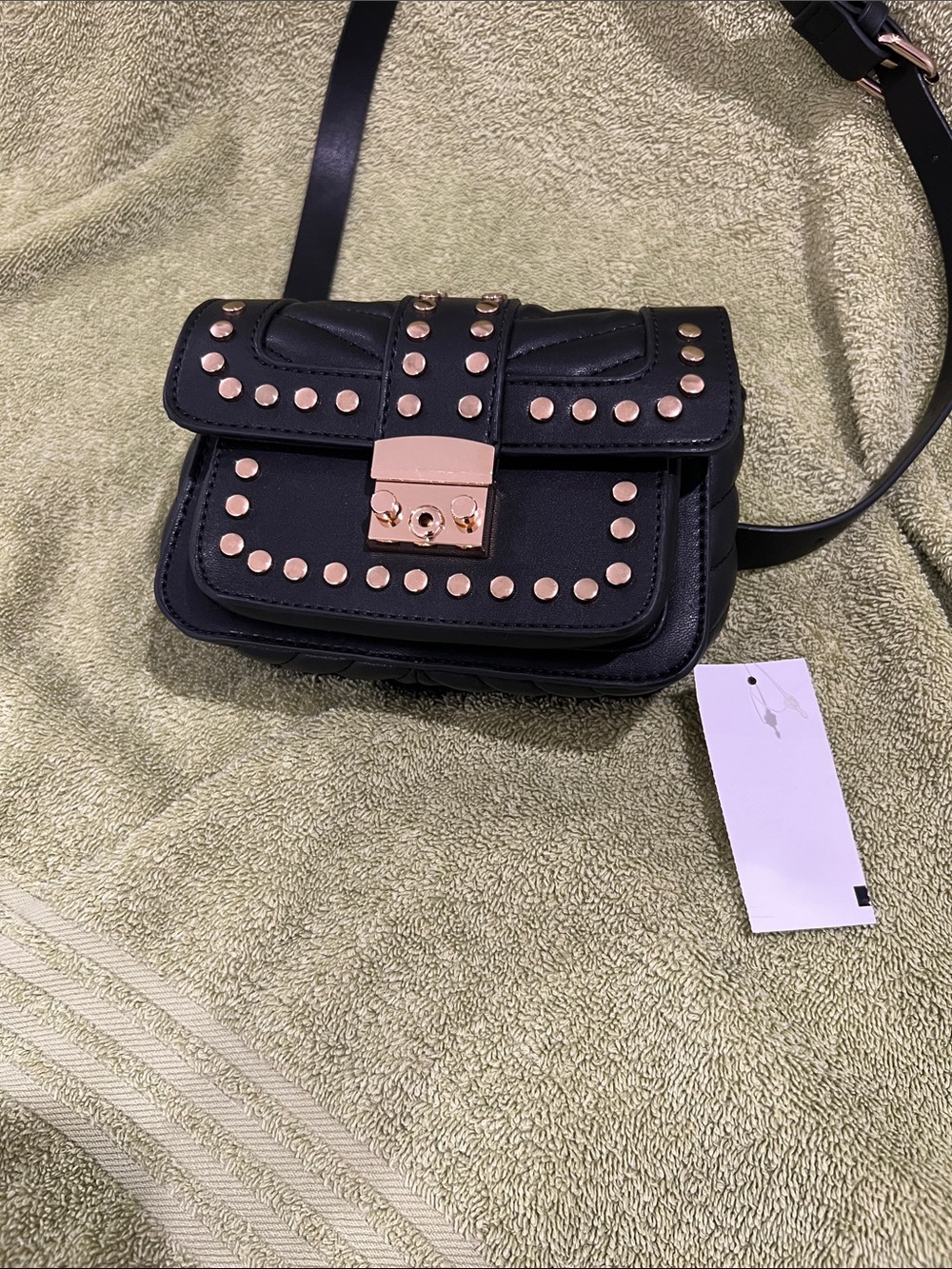 New with tags Black waist Bag with Gold Stud Accents